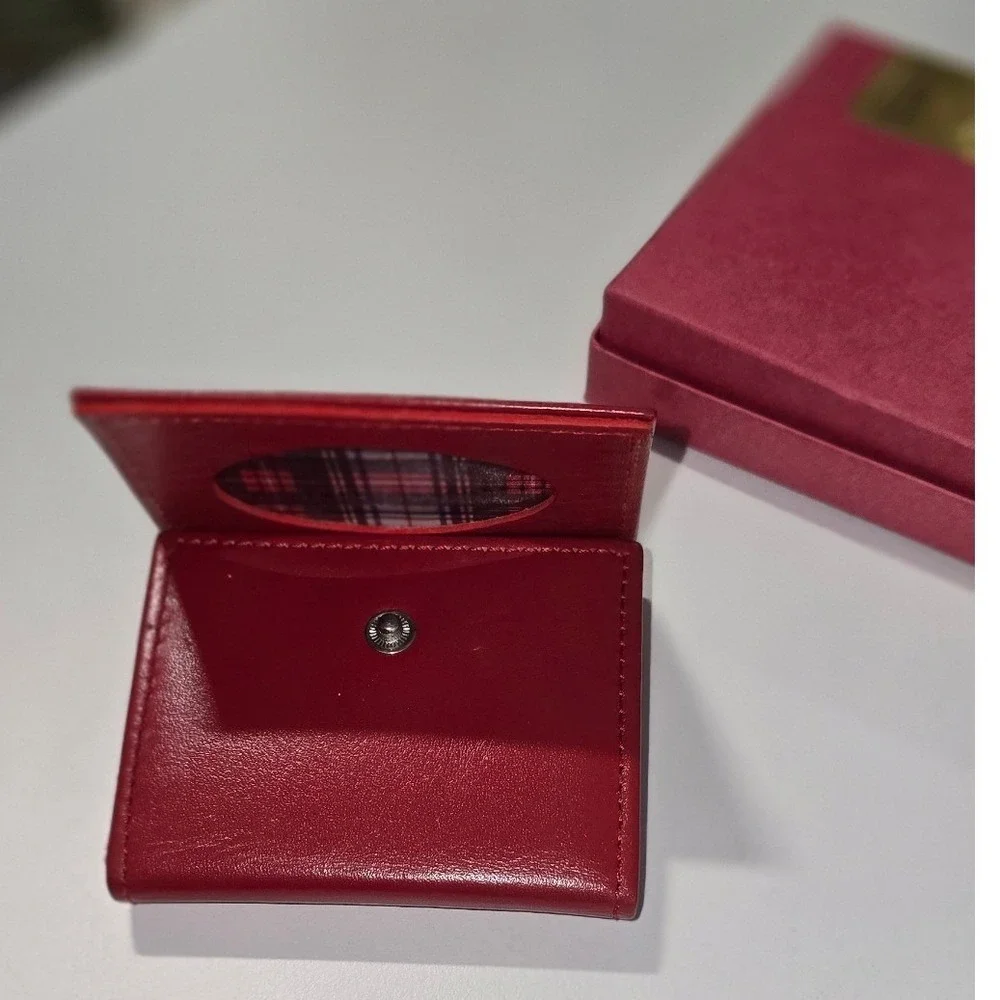 BK‎ Los Altos Collections Red Leather 3x Picture frame travel card Plaid Lining